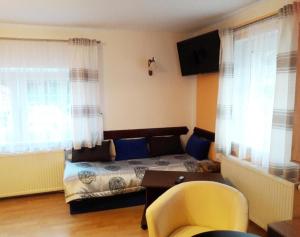 ein Wohnzimmer mit einem Bett und einem Tisch in der Unterkunft Restaurace a Penzion Oáza in Hřensko
