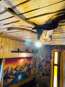 a ceiling in a room with a painting on the wall at Cabañas Rusticas Olimpus del Elqui in Vicuña