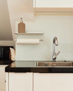 a kitchen with a sink and a counter top at New Spacious Ultra-Modern Apartment in Wien Westbahnhof in Vienna