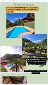 a collage of pictures of a swimming pool at Casa em Secretário (@chacaradosolsecretario) in Petrópolis