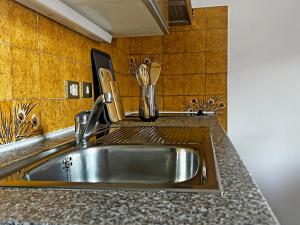 a kitchen sink with a faucet and utensils at St. Vigilhof in Nalles