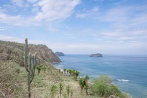 una vista del océano desde una colina con un cactus en VILLA VIVA EVENTOS, en Puerto Cayo