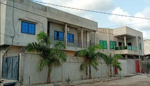 um edifício antigo com palmeiras em frente em Maison Houdji, près de la lagune em Cotonou