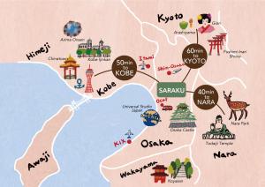 a map of korea with sights and landmarks at vacation rental SARAKU 茶楽来 in Osaka