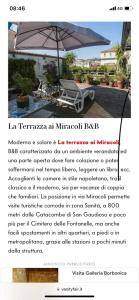 una pagina di un volantino con un ombrello e una panchina di La Terrazza ai Miracoli a Napoli
