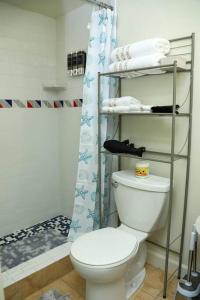 La salle de bains est pourvue d'une douche et de toilettes. dans l'établissement Private Room with Ensuite Bathroom Centrally Located, à Washington