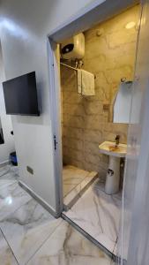 a bathroom with a sink and a toilet at Ceetran Hotels in Port Harcourt