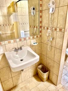 La salle de bains est pourvue d'un lavabo et d'un miroir. dans l'établissement Hotel St. James, à New York