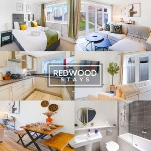a collage of photos of a bedroom and a living room at BRAND NEW! 3 Bed 2 Bath House, NEAR HOSPITAL, With FREE x2 Parking & Wi-Fi By REDWOOD STAYS in Basingstoke