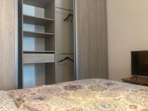 a bedroom with a bed and a television at Studio RDC 35m2 Plein centre in Foix +4 photos