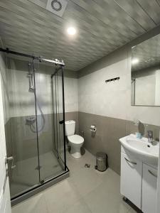 Hotel White House في تبليسي: حمام مع دش ومرحاض ومغسلة