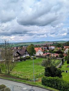 une banlieue avec des maisons et un champ vert dans l'établissement FeWo Am Lewerberg, à Liebenburg