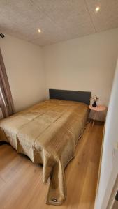 1 dormitorio con 1 cama grande y suelo de madera en Lego Fans Аpartment #2 Central of Billund, en Billund