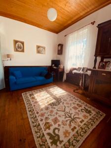 a living room with a blue couch and a rug at Casa Gelasio Private Pool in Tourigo +69 photos