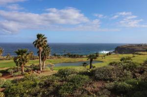 un campo da golf con palme e l'oceano di Casa Emilia a Los Silos