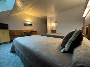 Habitación de hotel con 2 camas y TV en Hôtel le bastide en Nasbinals