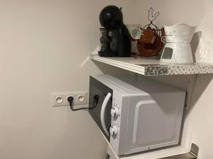 a microwave with a shelf on top of it at Un petit coin au calme in Carnoux