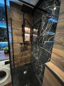 ルーアンにあるAppartement Cosy•Gare• Centre-villeのシャワーと洗濯機付きのバスルーム