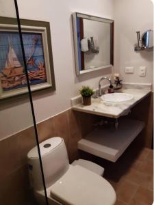 łazienka z toaletą i umywalką w obiekcie Vista al lago en Cartagena w mieście Cartagena de Indias +9 zdjęć