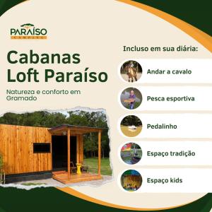 un catálogo de aedes lotaza litt paza con un pabellón de madera en Cabanas Loft Paraíso, en Gramado
