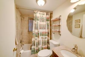 a bathroom with a sink and a toilet and a shower at 5 Mi to Fox State Forest Lakefront Home with Dock in Henniker +24 photos