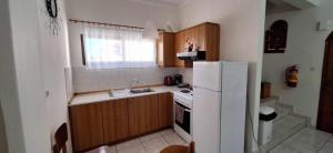 a kitchen with a white refrigerator and a sink at Studios Anagnostou in Skala Marion +10 photos