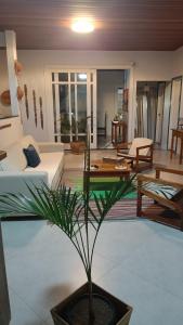 a living room with a plant in a pot at Pousada Divina Vila in Ilha de Boipeba