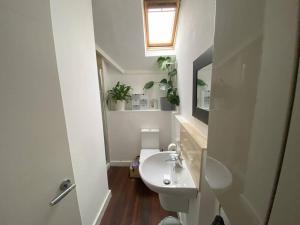 a small bathroom with a sink and a toilet at Biophilic Duplex - Family & Pet Friendly in Sheffield