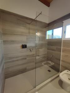 a bathroom with a shower and a toilet at TERRAZA TERRAZA Merlo Apartments in Merlo +113 photos