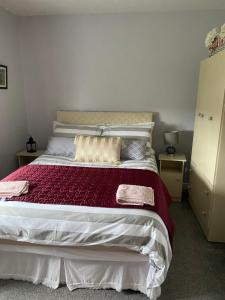 1 dormitorio con 1 cama grande con manta roja en Shannon Park House en Sligo