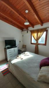 1 dormitorio con 1 cama grande y TV en La casa del árbol en San Salvador de Jujuy