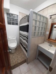 卡爾克島的住宿－Rachel Land，一间带卫生间和水槽的浴室