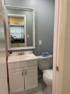 uma casa de banho com um lavatório, um WC e um espelho. em WONDERFULL NORTH MIAMI em Miami