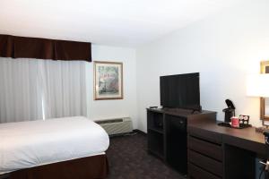 a hotel room with a bed and a flat screen tv at Northbury Hotel and Conference Centre in Sudbury