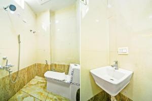 two pictures of a bathroom with a sink and a toilet at OYO Hotel shiv Shakti in Bhopal