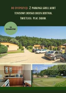 dwa zdjęcia samochodów zaparkowanych na parkingu w obiekcie Ponikiew Resort w Wadowicach