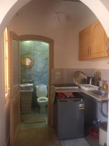 uma casa de banho com um WC, um lavatório e um lavatório. em Guesthouse Nut em Luxor