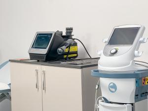 a fax machine sitting on top of a table at Hotel & MedSpa Siret in Mamaia