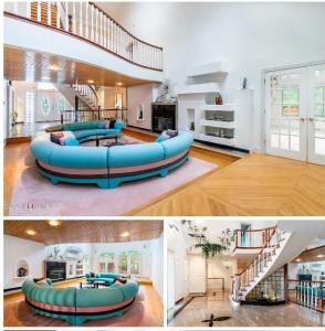 a large living room with a large inflatable couch at Luxury Mansion Rentals in Niskayuna, NY (USA) in Schenectady