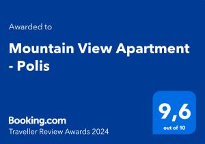 Ein Zertifikat, Auszeichnung, Logo oder anderes Dokument, das in der Unterkunft Mountain View Apartment - Polis ausgestellt ist