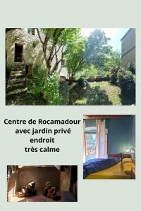 eine Collage von zwei Bildern eines Hauses in der Unterkunft l'Ancienne Ecole de Rocamadour dans le Lot in Rocamadour