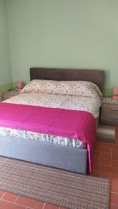 a bed with a pink sheet on top of it at Casa Claudia in Capannori