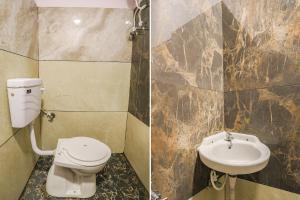 two pictures of a bathroom with a toilet and a sink at FabExpress P2 in Bhopal
