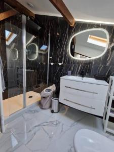 ein Bad mit einem Waschbecken und einem Spiegel in der Unterkunft 2 pièces avec terrasse à 5 minutes de la plage in Saint-Laurent-du-Var