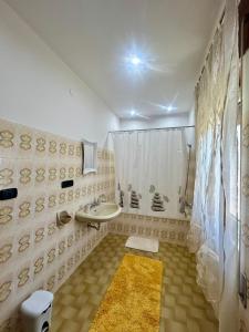 e bagno con servizi igienici, lavandino e doccia. di La Soffitta - Appartamenti in Villa a San Giorgio a Liri
