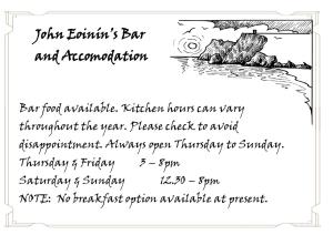 une invitation à une fête avec dessin d'une plage dans l'établissement John Eoinìn's Bar and accommodation, à Glencolumbkille