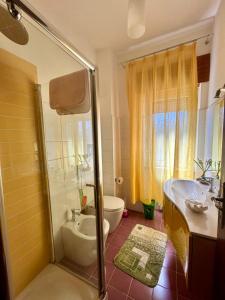 e bagno con doccia, servizi igienici e lavandino. di La Soffitta - Appartamenti in Villa a San Giorgio a Liri