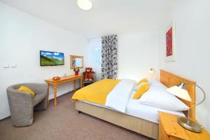 um quarto com uma cama, uma secretária e uma cadeira em Hotel Lenka em Spindleruv Mlyn