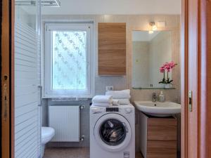 uma casa de banho com uma máquina de lavar roupa e um lavatório em Apartment Pieve by Interhome em Gravedona