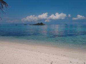 a beach with an island in the water at Tepanee Beach Resort in Malapascua Island